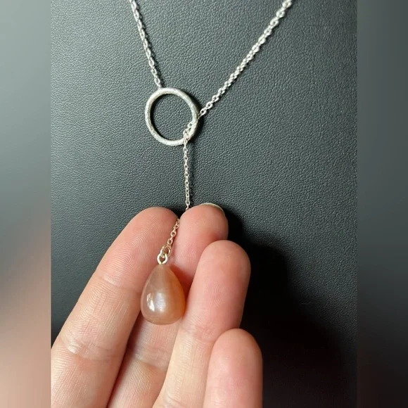 Peach Moonstone Sterling Silver Lariat Necklace - Picture 2 of 5